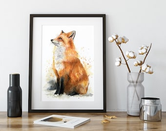 Fox Art, Fox Art Print, Fox Print, Watercolor Fox, Animal Watercolor, Fox Painting, Fox Wall Art, Nursery Wall Art, Nursery Animal Art