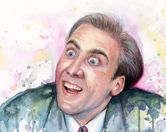 Nicolas Cage Meme, You Don&#39;t Say, Watercolor Painting, Art Print, Meme Art, A Vampire&#39;s Kiss Nic Cage, Nic Cage Print, Nicolas Cage Art