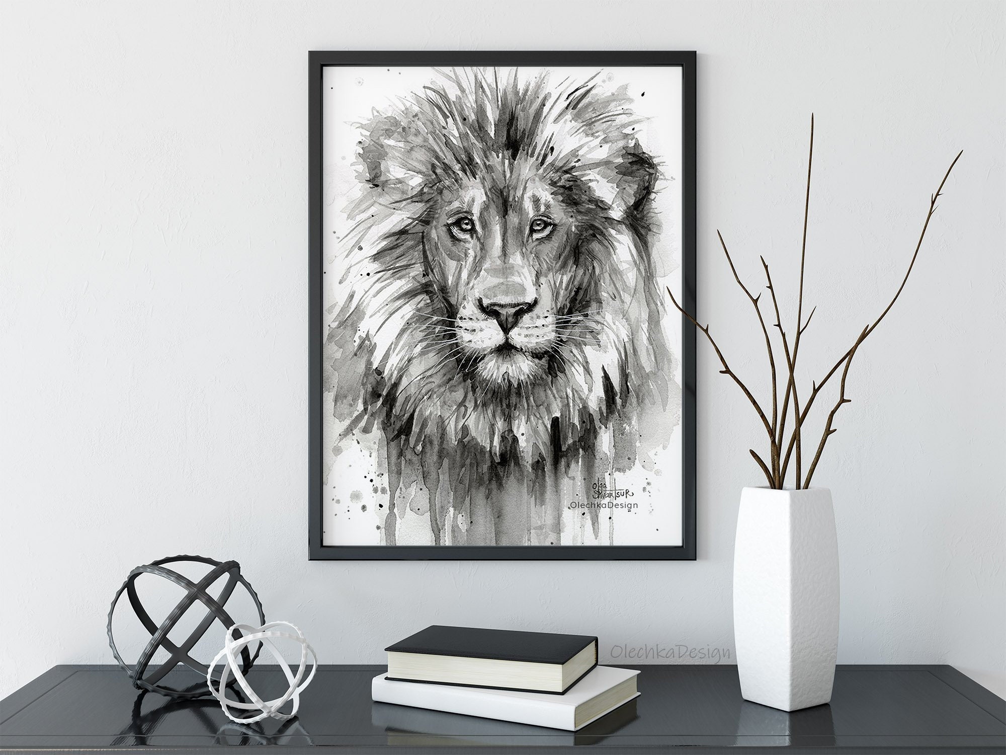Lion art lion art print lion wall art jungle animal safari animal art nursery wall art lion painting lion watercolor giclee print