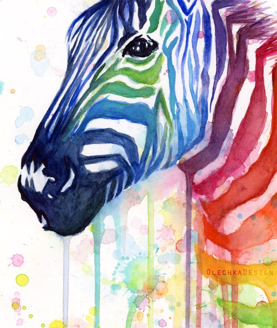 Zebra Watercolor Rainbow, Zebra Gift, Zebra Print, Zebra Art, Zebra  Painting, Colorful Animal Art, Whimsical Animal Art, Nursery Art Print 