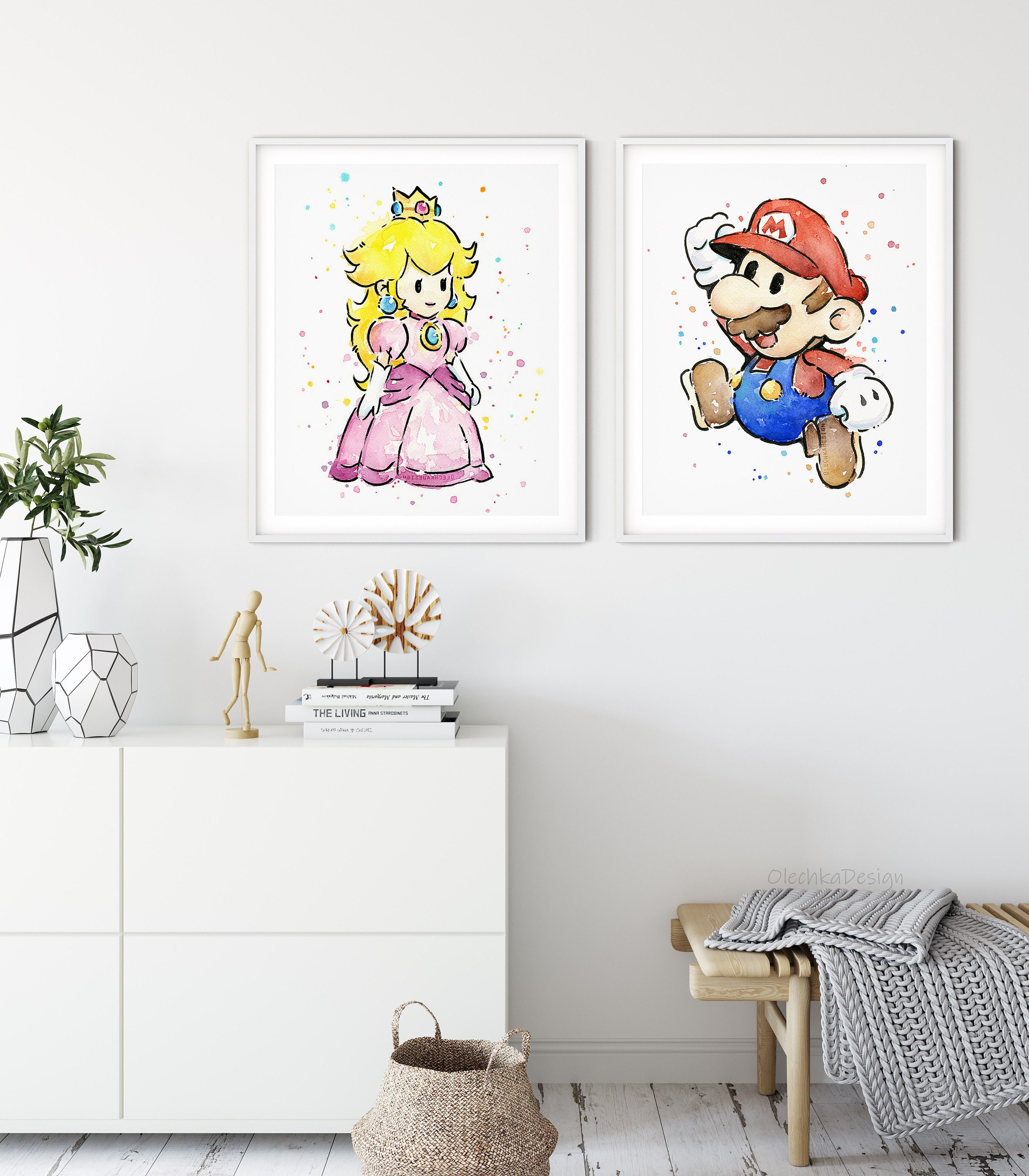 パックンフラワーの水彩画、マリオゲーマーアートプリント - Etsy 日本