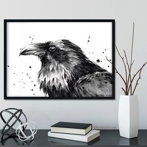 Raven Watercolor Art Print, Raven Art, Raven Decor, Raven Gift, Black Bird Art, Animal Watercolor, Raven Art, Animal Watercolor Print