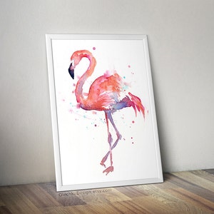 Flamingo Watercolor Painting, Flamingo Art Print, Flamingo Wall Art, Bird Animal Wall Art, Flamingo Home Decor, Tropical Pink Flamingo Art
