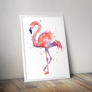 Flamingo Watercolor Painting, Flamingo Art Print, Flamingo Wall Art, Bird Animal Wall Art, Flamingo Home Decor, Tropical Pink Flamingo Art image 1