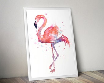 Flamingo Watercolor Art Print, Bird Animal Wall Decor