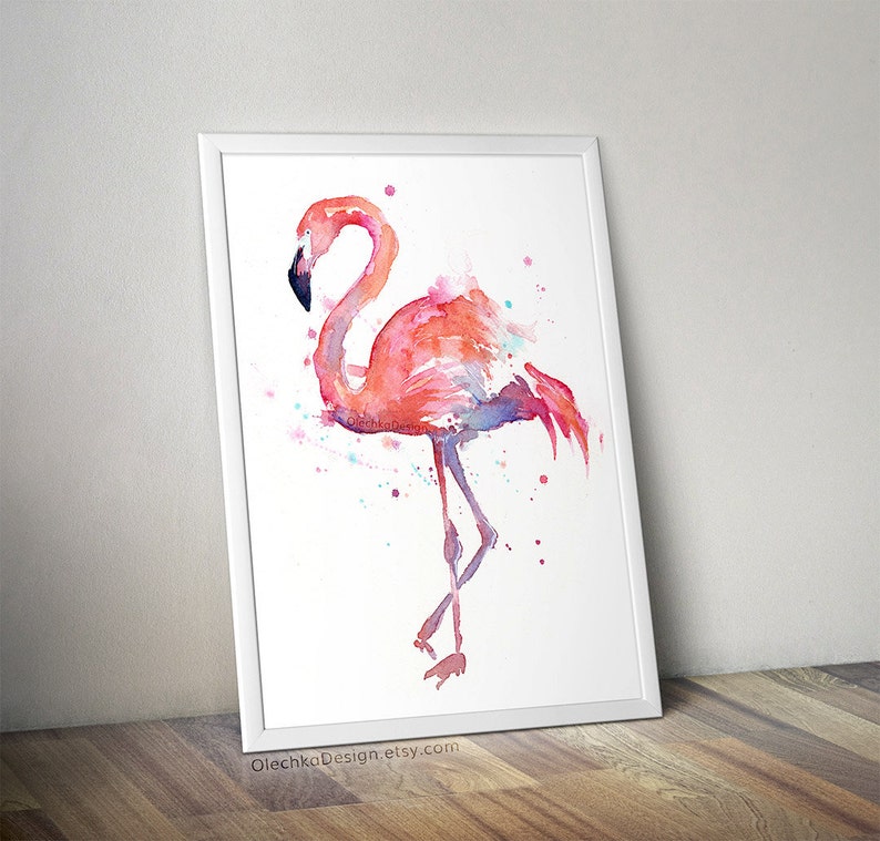 Flamingo Watercolor Painting, Flamingo Art Print, Flamingo Wall Art, Bird Animal Wall Art, Flamingo Home Decor, Tropical Pink Flamingo Art image 1