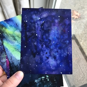 Galaxy Watercolor Postcards Set of 5 Nebula Art Aurora Northern Lights Painting Art Postcards Colorful Cards Space Stars Sky Prints image 6