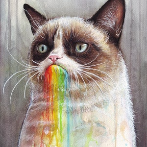 Grumpy Cat Watercolor Giclee Art Print, Animal Portrait image 8