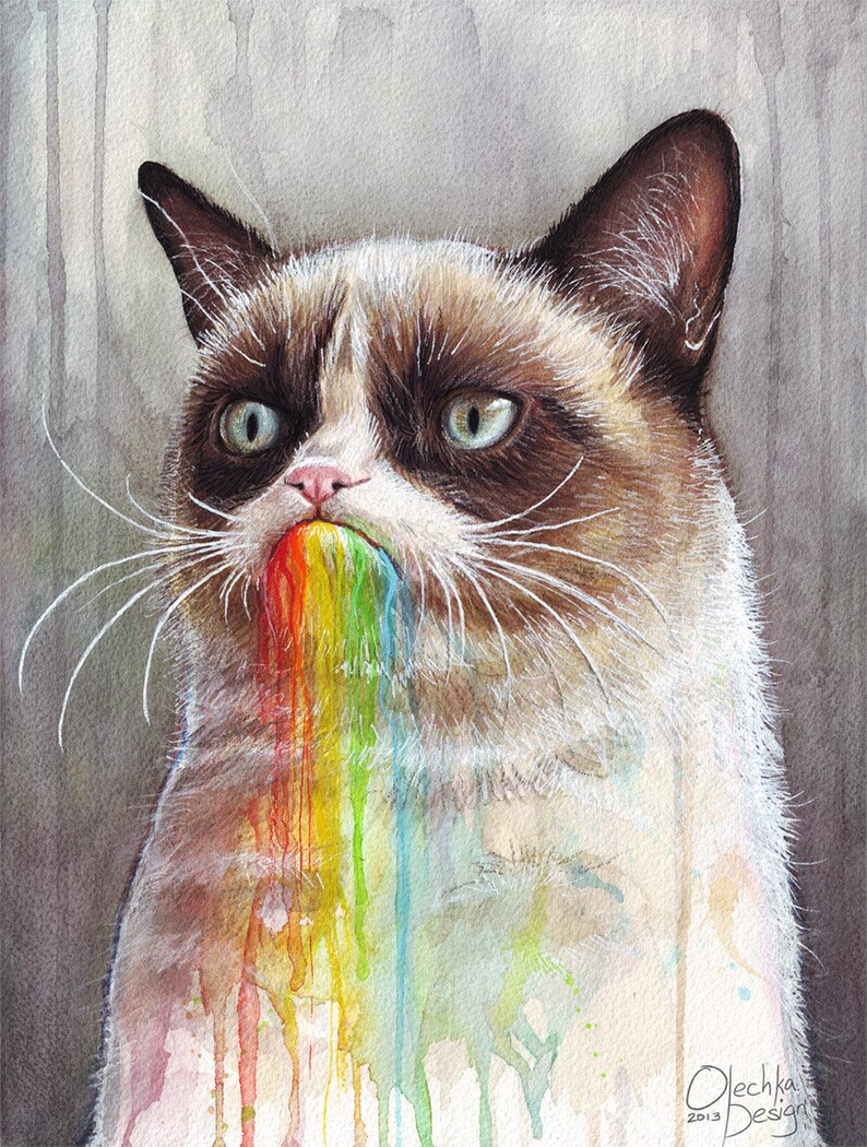 Grumpy Cat Watercolor Giclee Art Print, Animal Portrait image 8