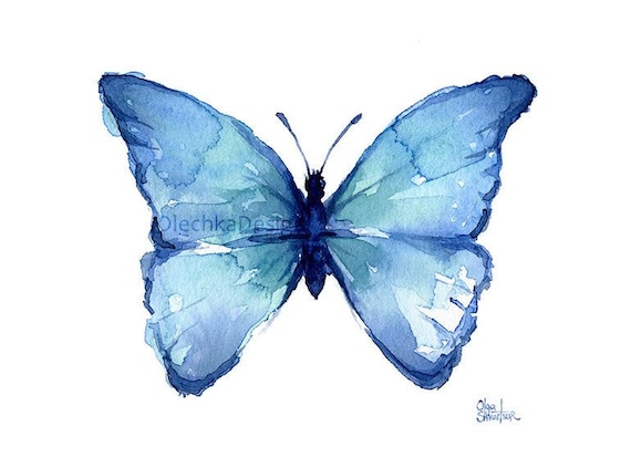 christmas gift butterfly painting butterfly wall motif butterfly print blue butterfly artwork Blue triangle butterfly print