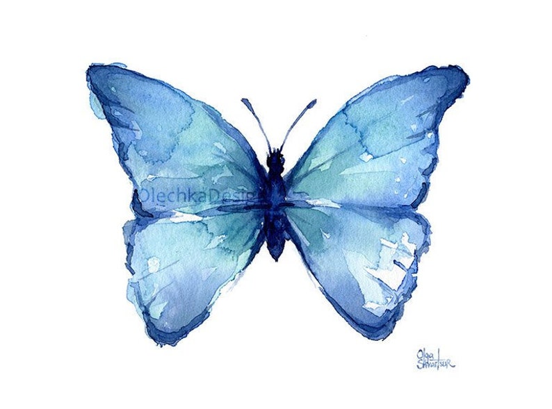 Butterfly Wall Art, Butterfly Print, Blue Butterfly, Butterfly Watercolor, Butterfly Art Print, Blue Butterfly Painting, Giclee Art Print image 2