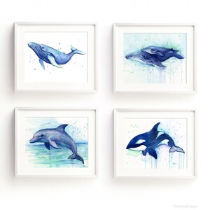 Ensemble de cartes postales, cartes aquarelles, créatures de la mer, cartes de dauphins, carte de baleines, art à bosse, cartes postales d'orque, cartes postales d'animaux, baleines, ensemble de 4 image 9
