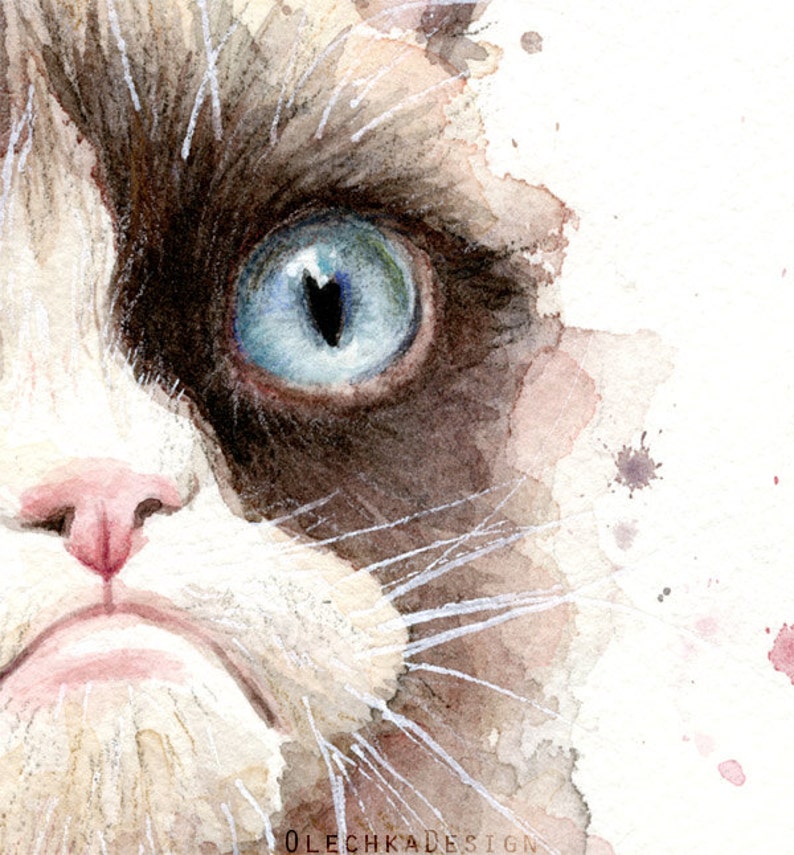Grumpy Cat Watercolor Giclee Art Print, Animal Portrait image 5