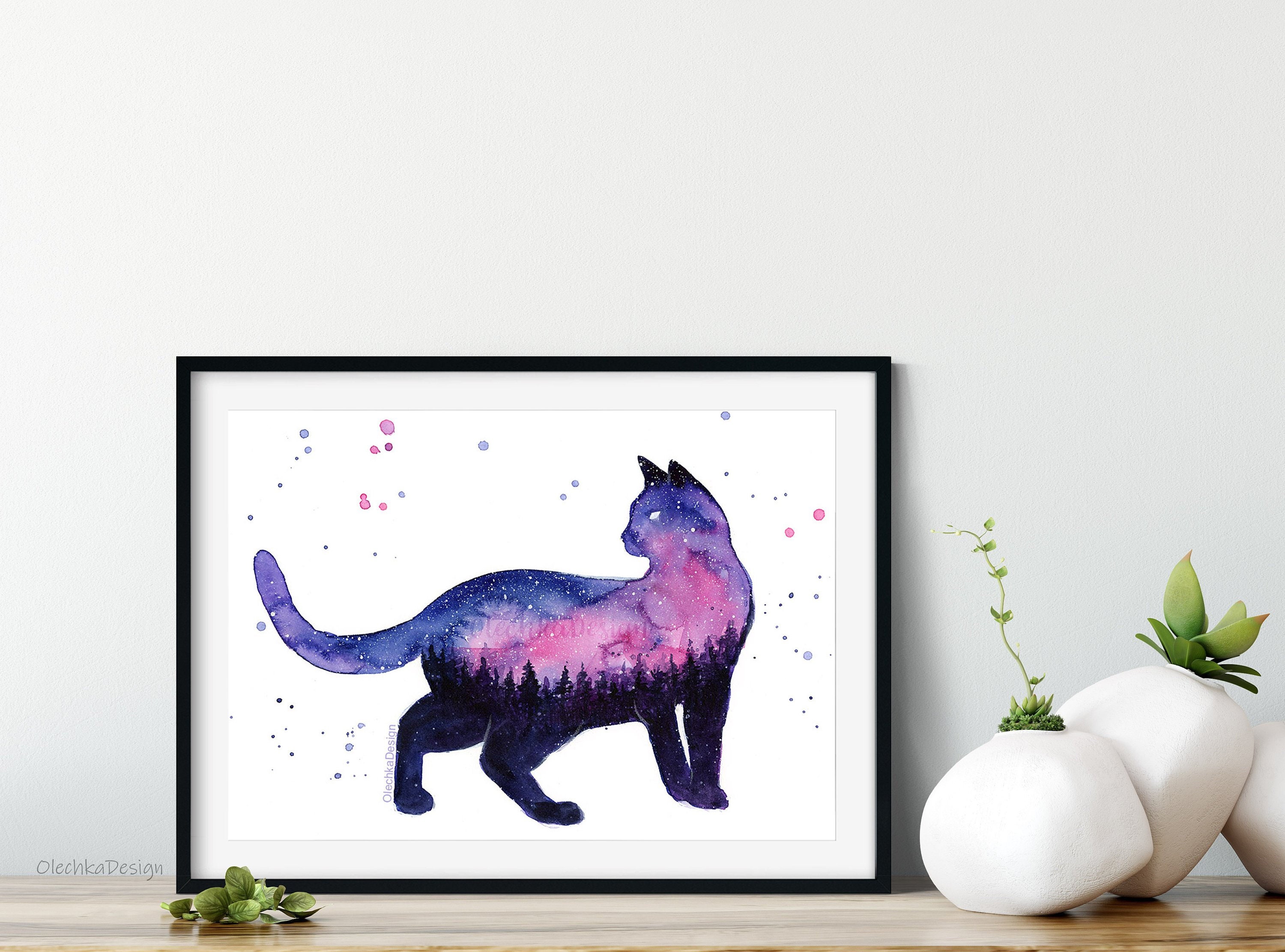 けい様用　自作絵画　青い車でどこへ行こう　猫とうさぎの絵　夜空のラベンダー畑の猫 原画「仲良しさくらねこのいる桜咲く丘」 F10号 #絵画 #ねこ
