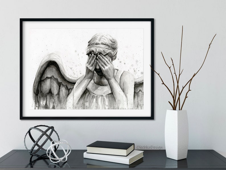 Weeping Angel Art, Angel Print, Doctor Who Art Print, Doctor Who Wall Art, Don't Blink Sci-Fi Decor, Scary Angel Painting, Crying Angel image 2