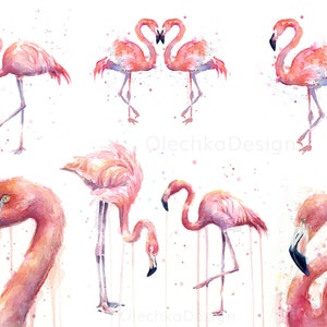 Pink Flamingo Watercolor Painting, Flamingo Art Print, Pink Bird Watercolor Animal Wall Art Home Decor Tropical Pink Flamingo image 3