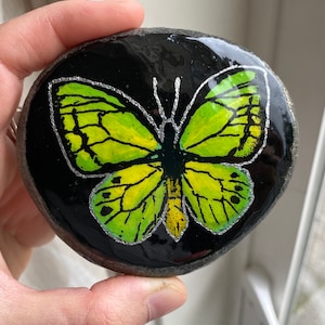 Butterfly Rock, Green Butterfly, Color Shifting Paint, Butterfly Painting, Paperweight, Kindness Rocks, Unique Gift, Garden Decor