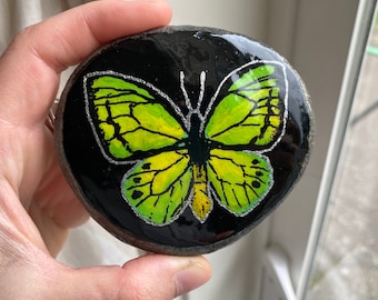 Butterfly Rock, Green Butterfly, Color Shifting Paint, Butterfly Painting, Paperweight, Kindness Rocks, Unique Gift, Garden Decor