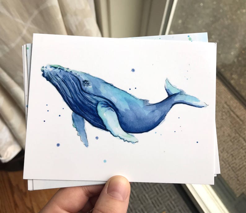 Ensemble de cartes postales, cartes aquarelles, créatures de la mer, cartes de dauphins, carte de baleines, art à bosse, cartes postales d'orque, cartes postales d'animaux, baleines, ensemble de 4 image 3