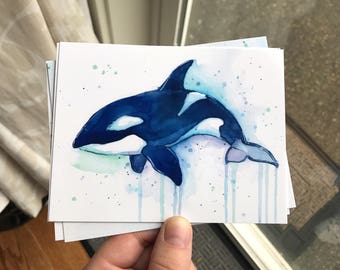 ポストカードセット、水彩カード、海の生き物、イルカカード、クジラ