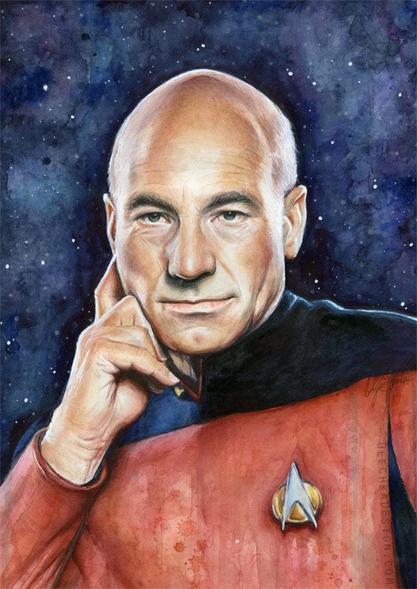 Captain Picard Portrait Gift Watercolor Painting Giclee Print Patrick Stewart Sci-Fi Art Illustration