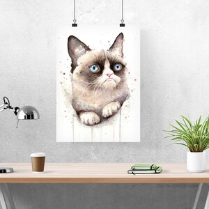 Grumpy Cat Watercolor Giclee Art Print, Animal Portrait image 6