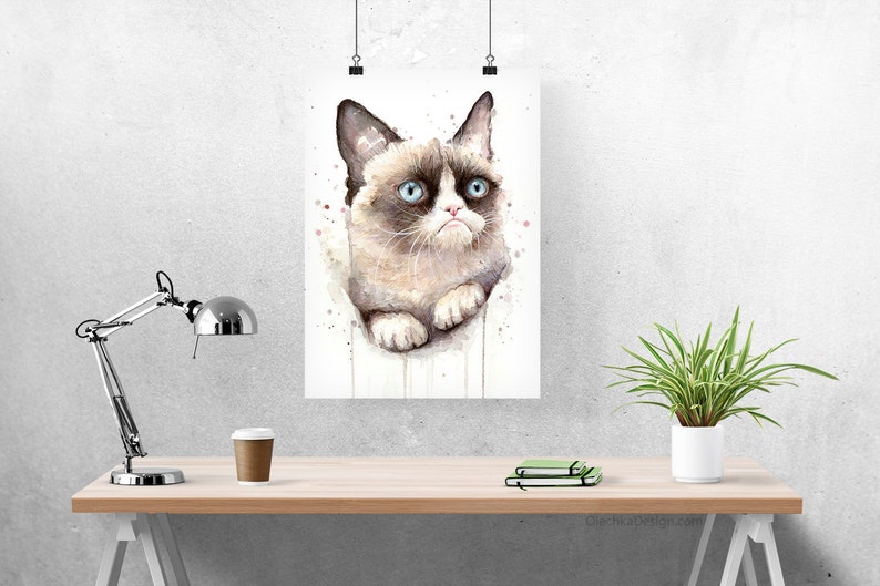 Grumpy Cat Watercolor Giclee Art Print, Animal Portrait image 6