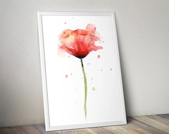 Red Poppy Watercolor, Flower Art Print, Poppies, Poppy Wall Art, Poppy Print, Atmospheric Watercolor Painting, Floral Print, Giclee Quality