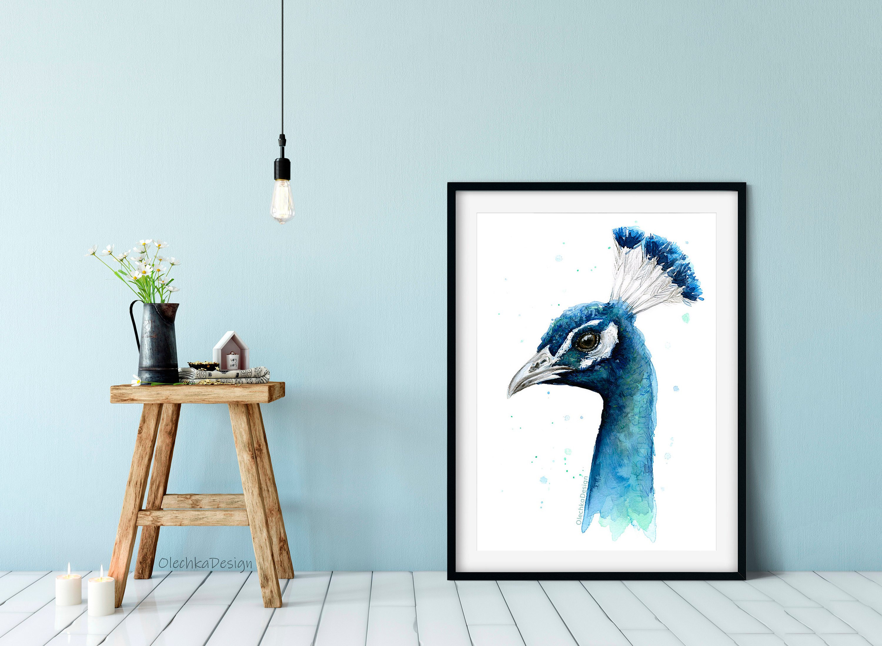 孔雀の壁アート、孔雀のアート、孔雀のプリント、孔雀の水彩画
