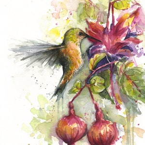Hummingbird Art Watercolor, Hummingbird Gift, Bird Wall Art, Colorful Bird, Wildlife, Hummingbird Print, Hummingbird Gifts