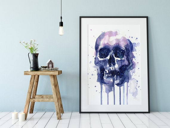 Galaxy Skull, Watercolor Skull, Skull Gifts, Skull Print
