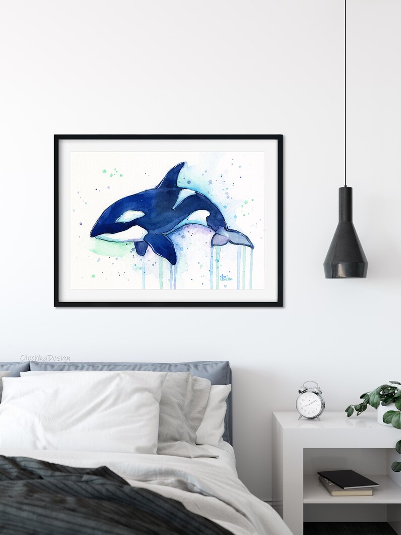 Killer Whale Orca Watercolor Art Print, Whale Art, Whale Painting, Orca Art, Sea Creatures, Nursery Art Print, Orca Painting, Whale Wall Art image 5