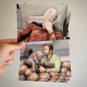 Picard Facepalm Meme Watercolor, Picard Print, Meme Art, Sci-Fi Painting, Captain Picard, Portrait, Funny Geek Wall Art image 6