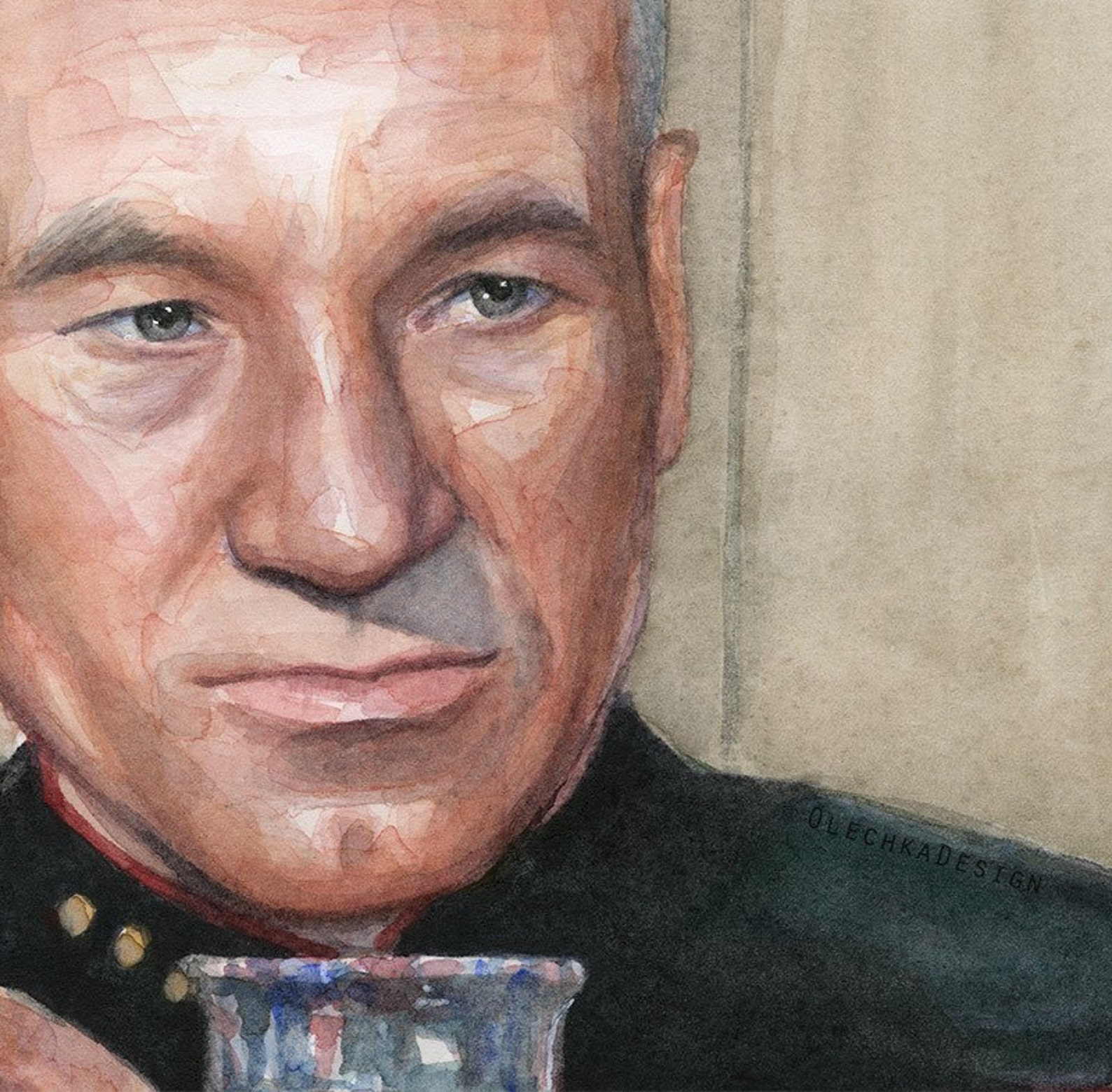 Captain Picard Earl Grey Tea ORIGINAL Watercolor Painting | Etsy