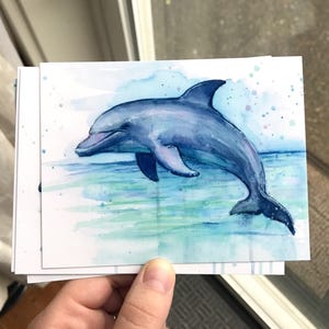 Ensemble de cartes postales, cartes aquarelles, créatures de la mer, cartes de dauphins, carte de baleines, art à bosse, cartes postales d'orque, cartes postales d'animaux, baleines, ensemble de 4 image 5