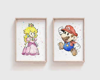 パックンフラワーの水彩画、マリオゲーマーアートプリント - Etsy 日本