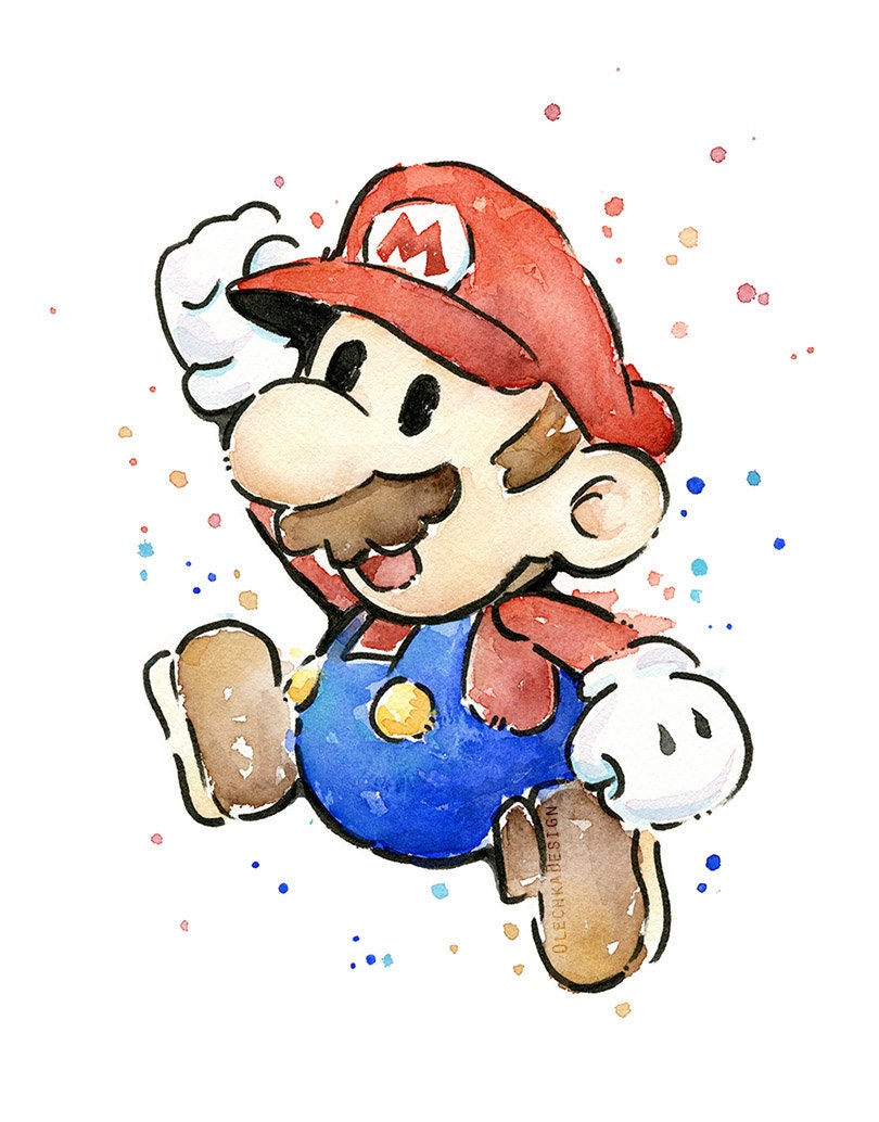 【水彩画/送料込】イシヤマ マリオ マリオとヨッシーの水彩画アートプリントセット、ビデオゲームアート
