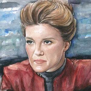 Captain Kathryn Janeway, Captain Janeway Art,  Janeway Portrait, Janeway Art, Voyager, Sci-Fi Art Painting Giclee Print