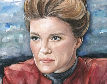 Captain Kathryn Janeway, Captain Janeway Art,  Janeway Portrait, Janeway Art, Voyager, Sci-Fi Art Painting Giclee Print