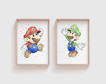 パックンフラワーの水彩画、マリオゲーマーアートプリント - Etsy 日本