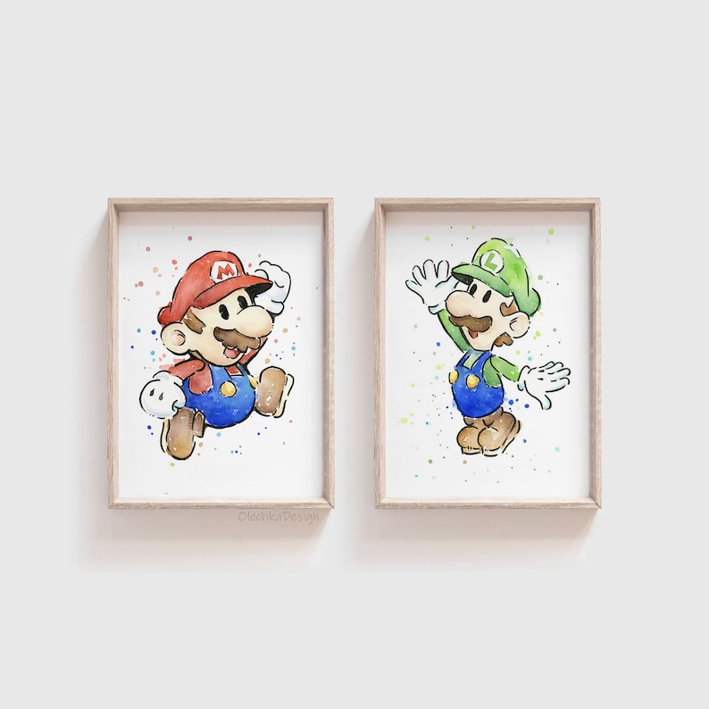 Mario Art Print Gamer Wall Art Piranha Plant Watercolor Etsy
