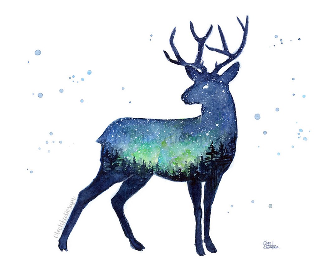 Society6 ケース Blue Deer by Huebucket Reindeer Print, Reindeer Galaxy, Animal Silhouette
