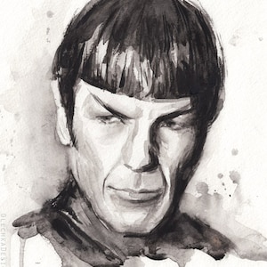 Spock aquarel Art Print Spock portret Spock schilderij Art Print zwart-wit, Leonard Nimoy Art