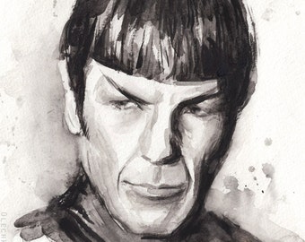 Spock Aquarell Portrait Kunstdruck, Sci-Fi Fan Art