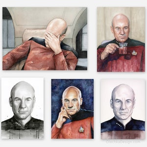 Picard Facepalm Meme Watercolor, Picard Print, Meme Art, Sci-Fi Painting, Captain Picard, Portrait, Funny Geek Wall Art image 4