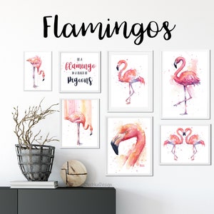 Flamingo Watercolor Painting, Flamingo Art Print, Flamingo Wall Art, Bird Animal Wall Art, Flamingo Home Decor, Tropical Pink Flamingo Art image 4
