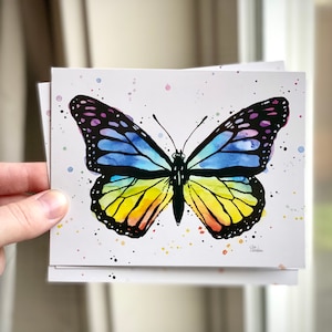 Rainbow Butterfly Postcard Set, Butterfly Postcards, Butterfly Cards, Butterfly Watercolor, Watercolor Cards, Set of 5 Cards image 1