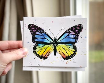 Rainbow Butterfly Postcard Set, Butterfly Postcards, Butterfly Cards, Butterfly Watercolor, Watercolor Cards, Set of 5 Cards