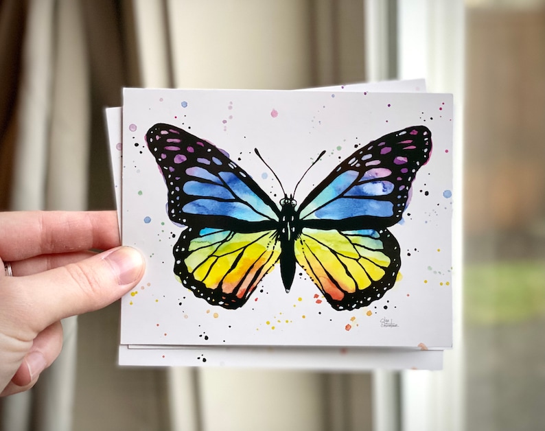 Rainbow Butterfly Postcard Set, Butterfly Postcards, Butterfly Cards, Butterfly Watercolor, Watercolor Cards, Set of 5 Cards image 1