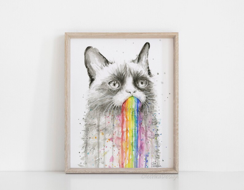 Grumpy Cat Watercolor Giclee Art Print, Animal Portrait image 7